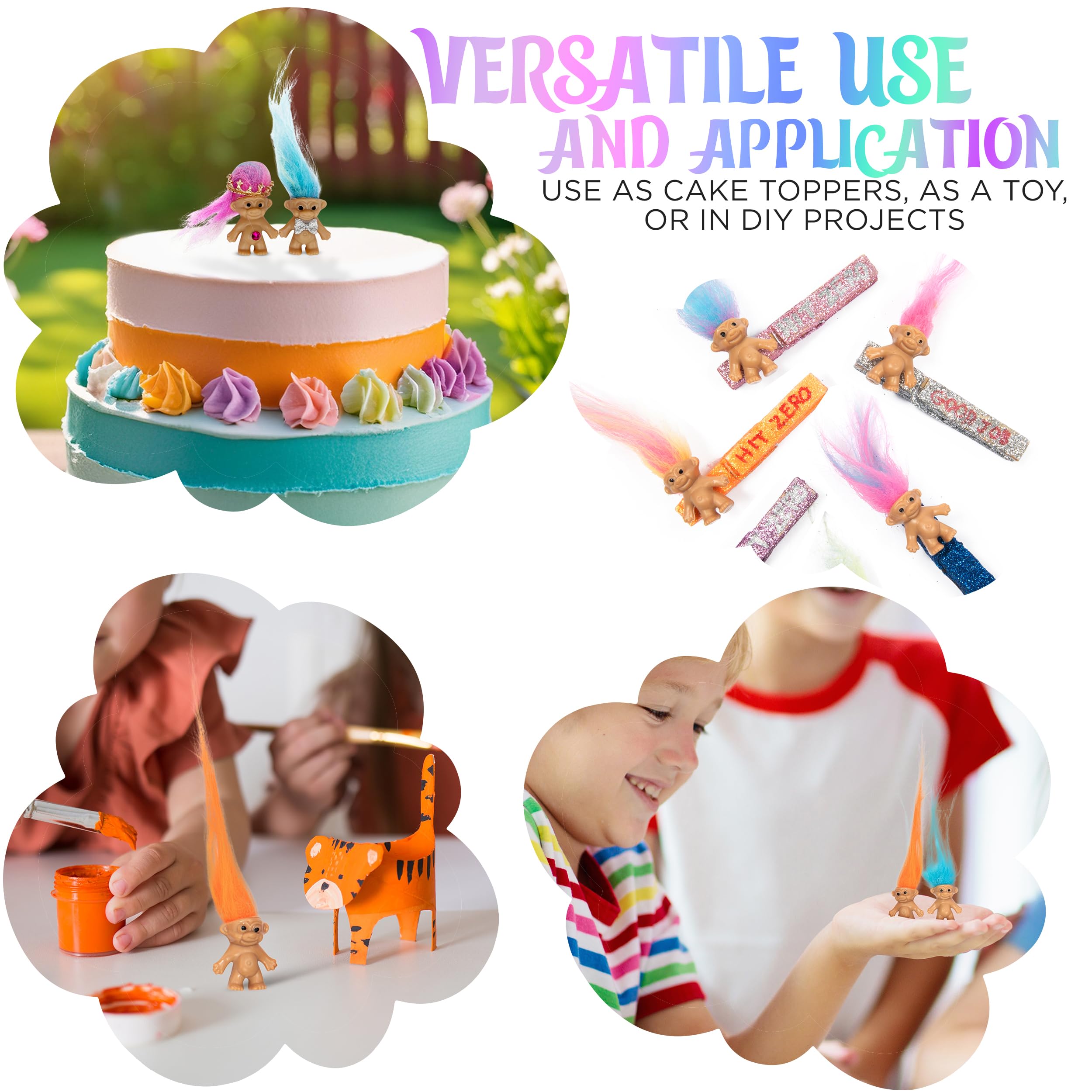 Sparkle Pins long-haired trolls showcase vibrant, styleable hair for crafts.