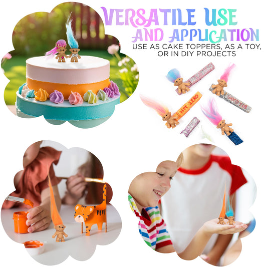 Sparkle Pins long-haired trolls showcase vibrant, styleable hair for crafts.