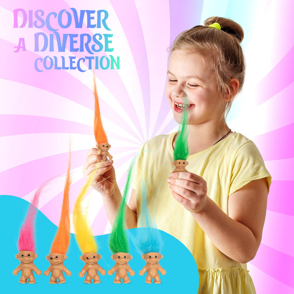 Sparkle Pins Lucky Troll dolls used as playful party decor accents.