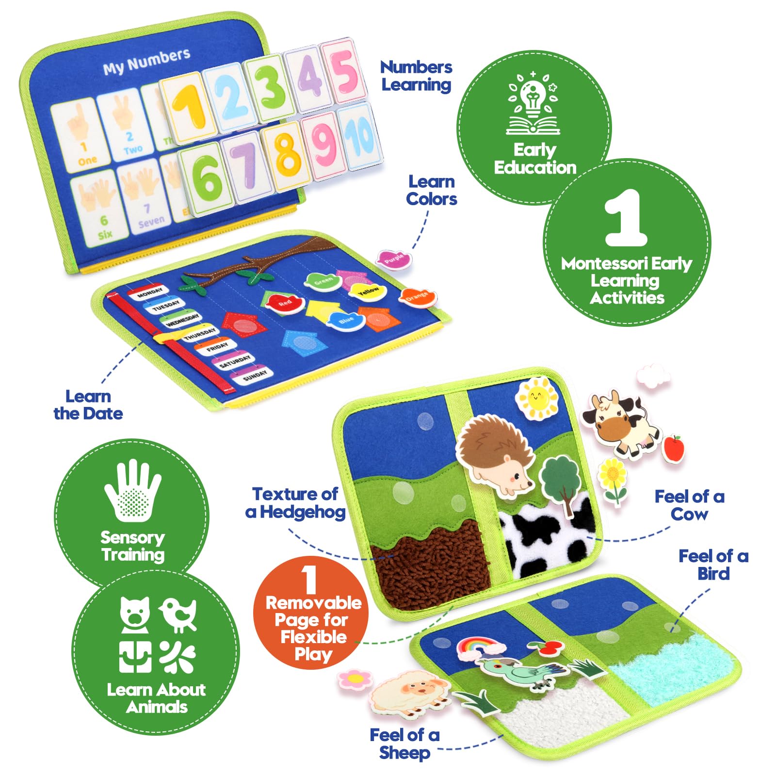 SparkleMe Busy Board textures and puzzles page encouraging tactile exploration on the go.