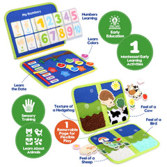 SparkleMe Busy Board textures and puzzles page encouraging tactile exploration on the go.