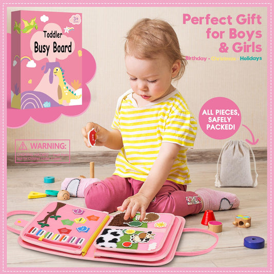 SparkleMe busy board buttoning activity promotes fine motor skills on the go
