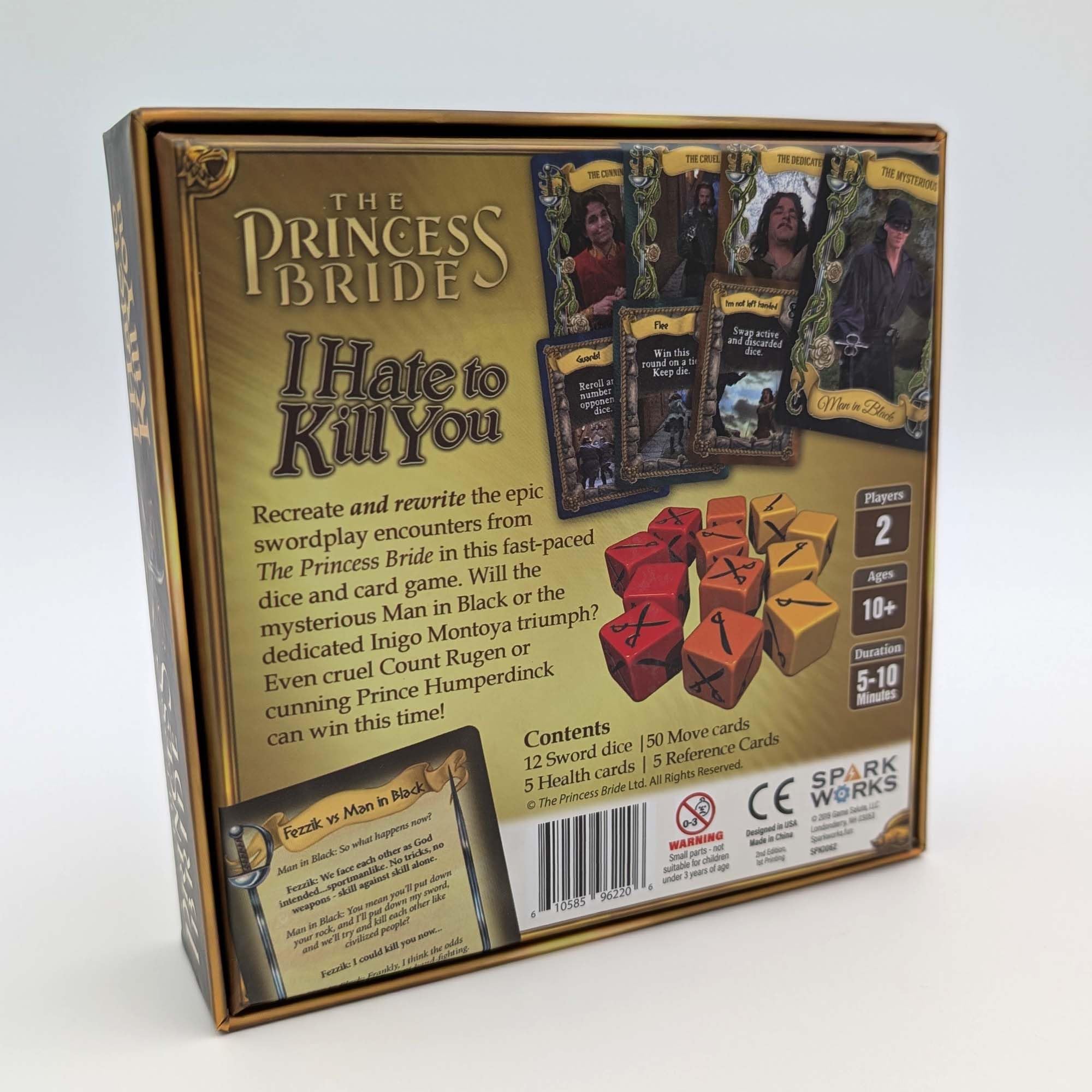 SparkWorks Princess Bride move cards enable strategic choices in quick rounds.