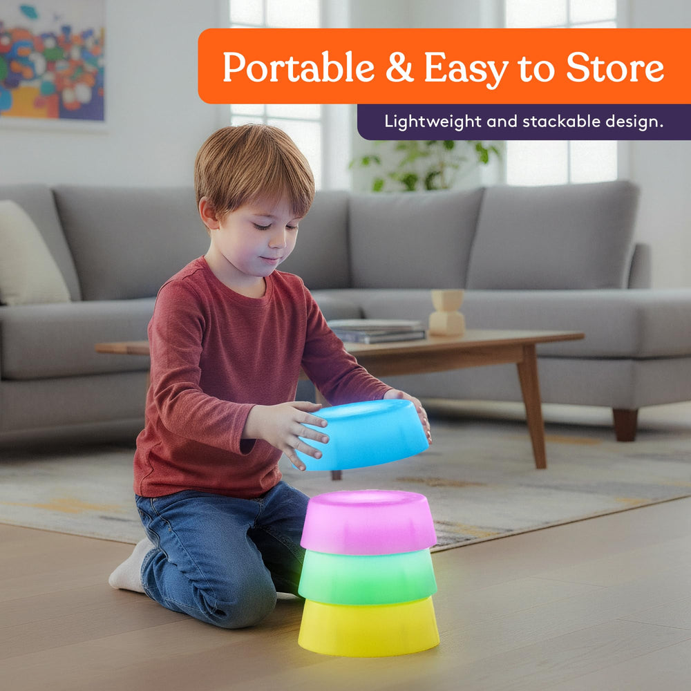 Special Supplies balance training stones with colorful LEDs.