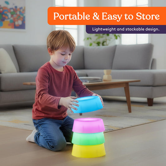Special Supplies balance training stones with colorful LEDs.