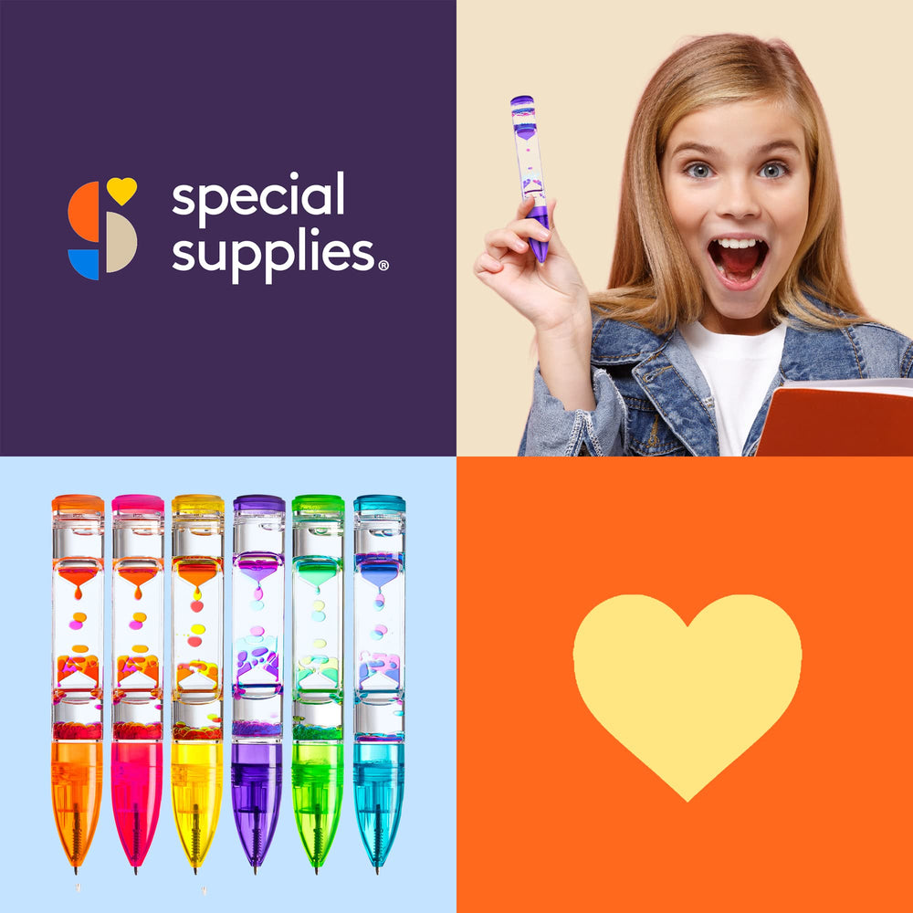 Special Supplies Liquid Motion Bubbler Pen with multi-color drops showing kinetic movement
