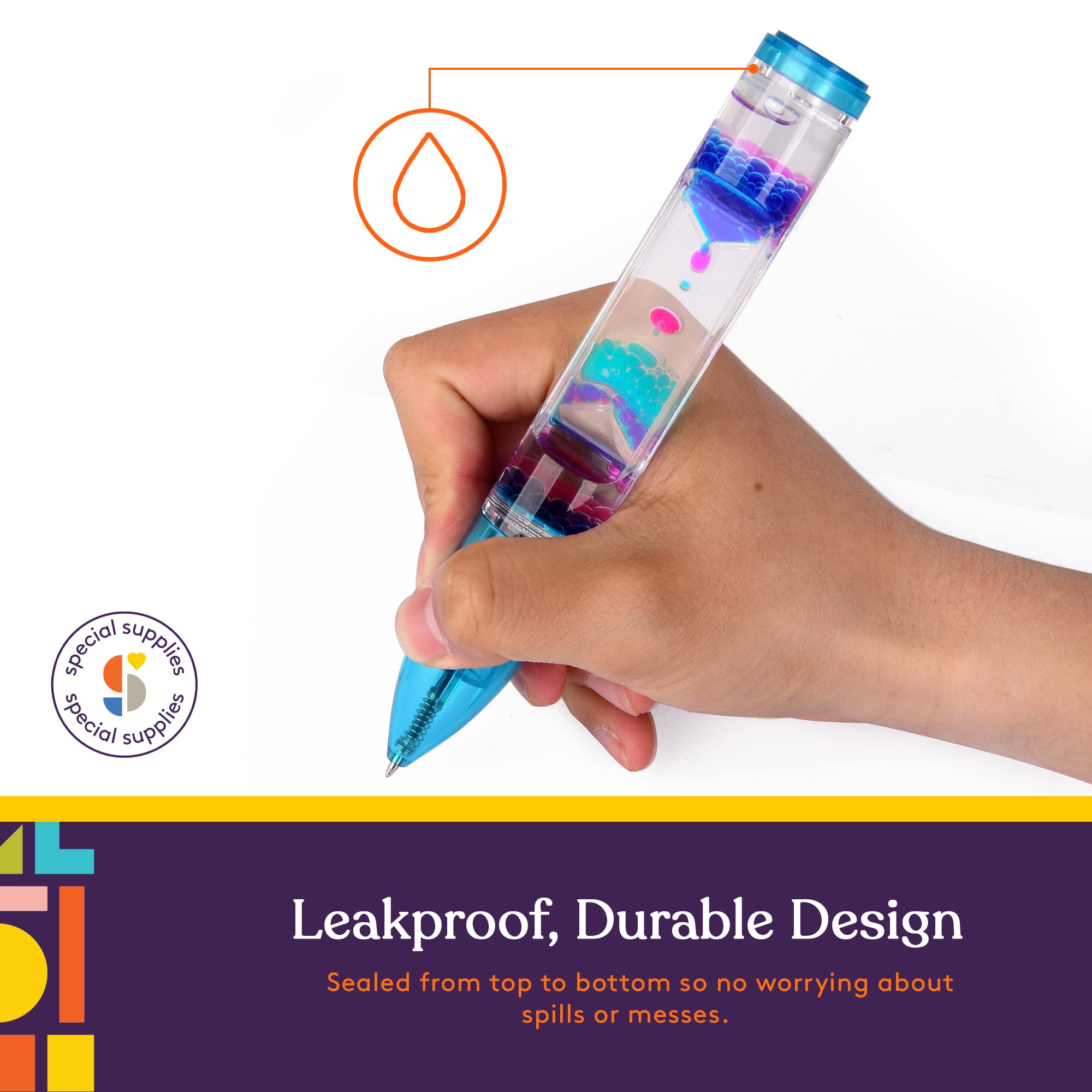 Special Supplies Liquid Motion Bubbler Pen with orange droplets for calm-down routines