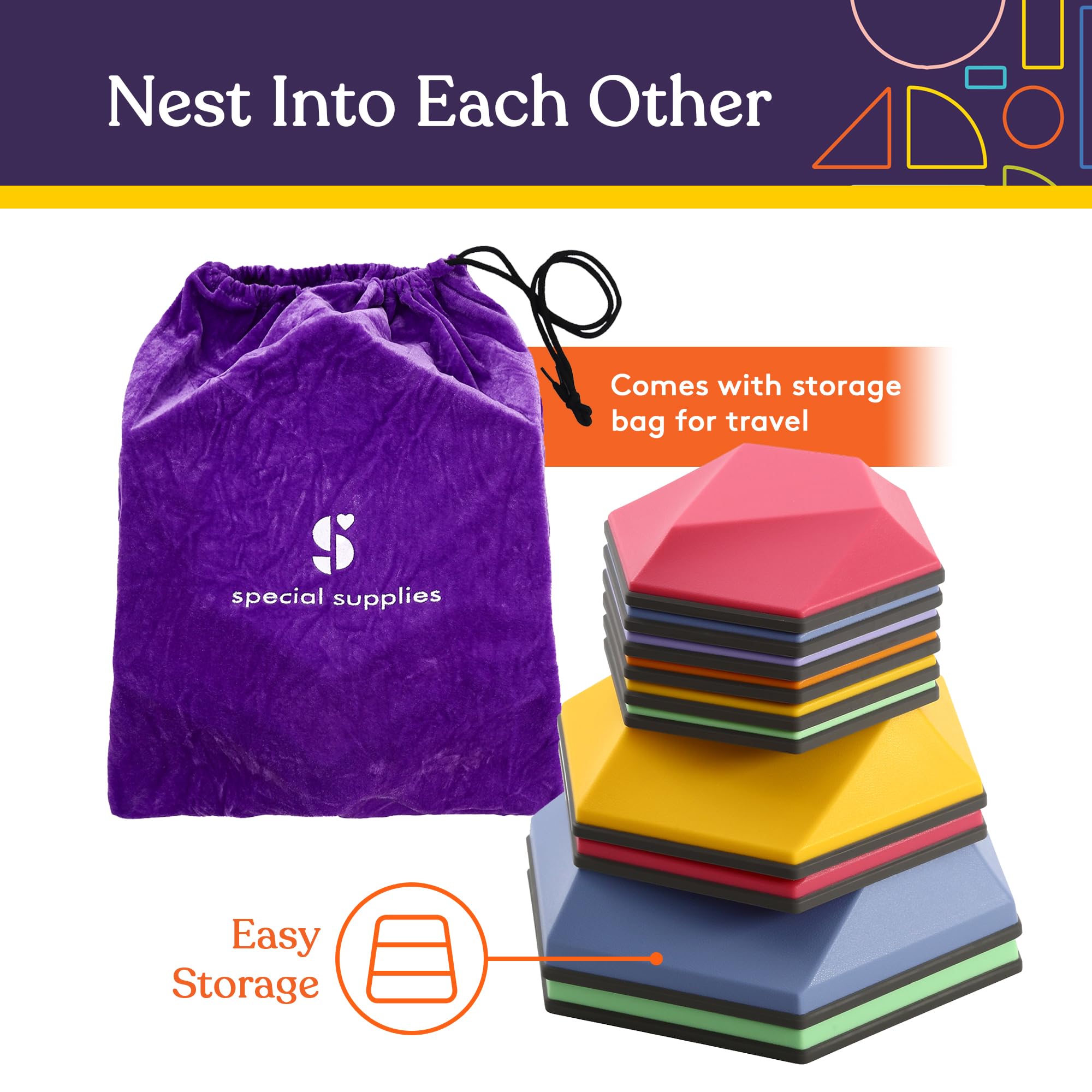 Special Supplies stepping stones with non-slip rubber edges improve safety during play.