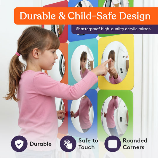 Special Supplies Sensory Bubble Wall Mirror offers reflective play to spark attention and curiosity.