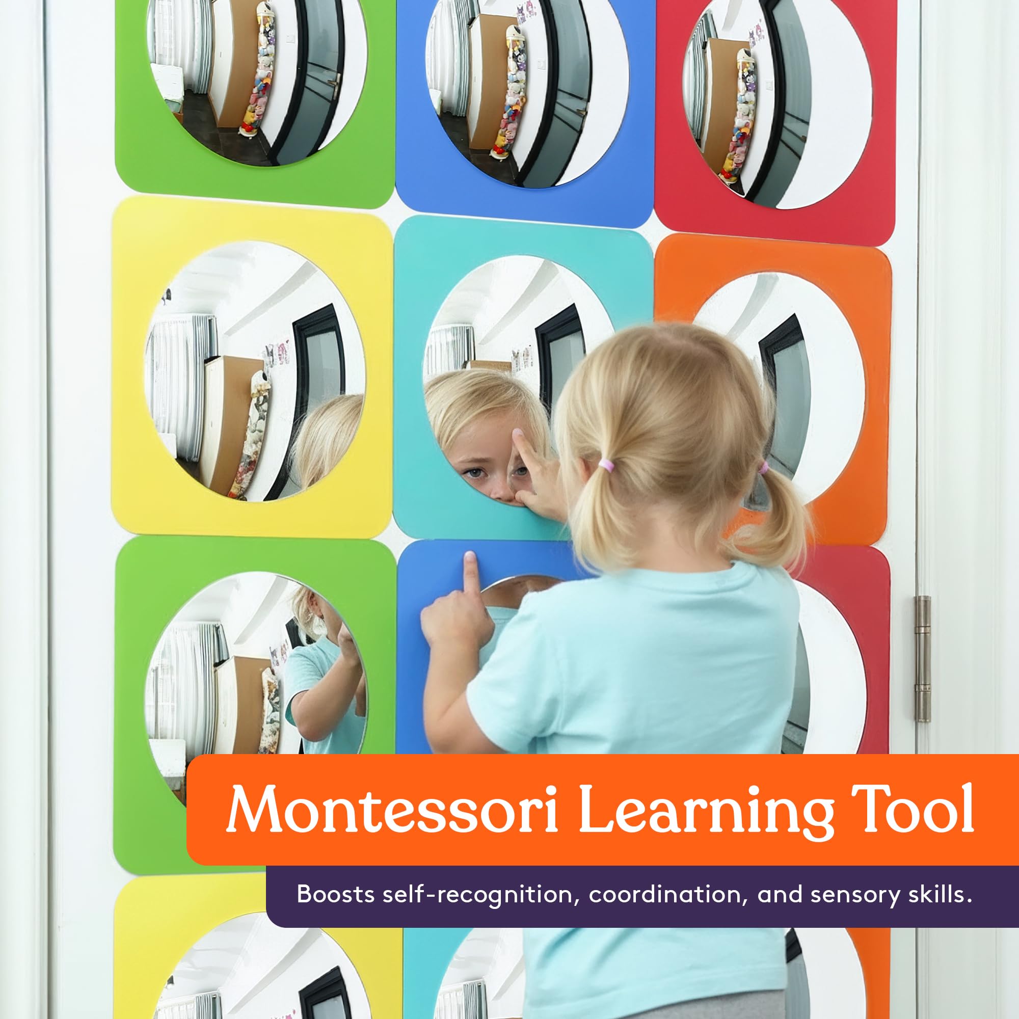 Special Supplies Sensory Bubble Wall Mirror doubles as a room decor piece with retro-inspired charm.
