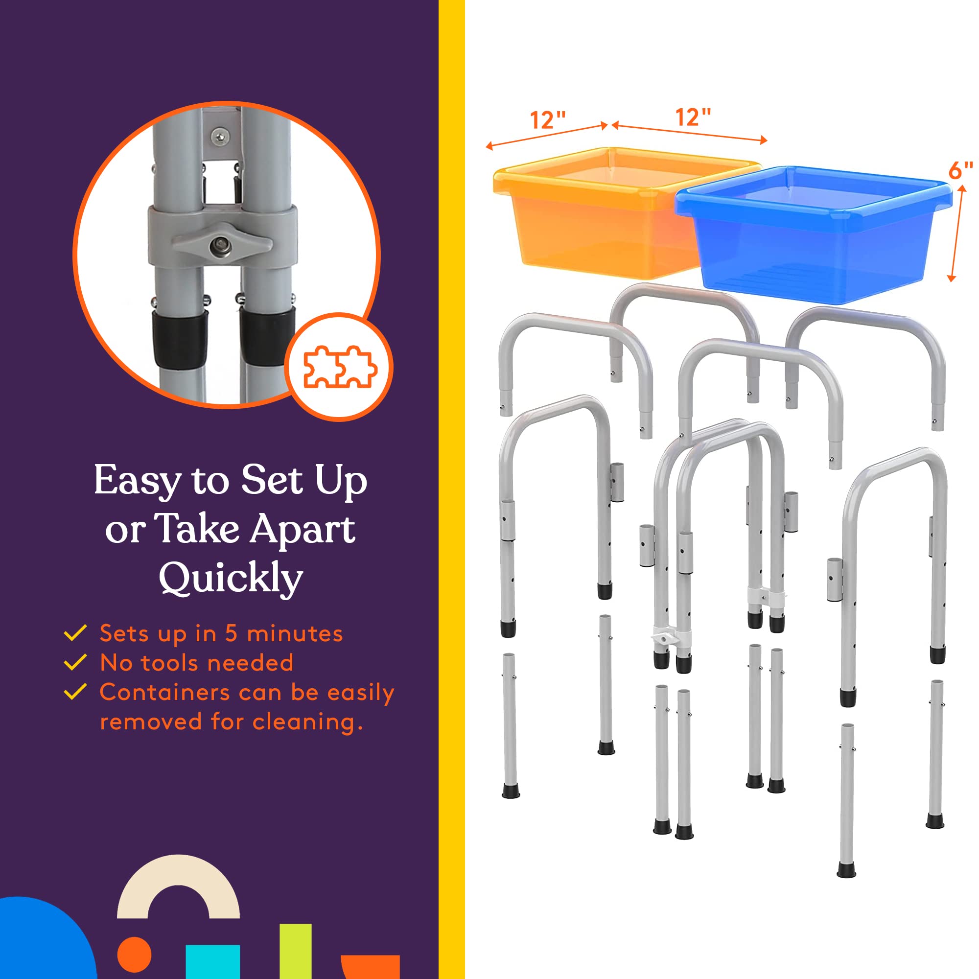 Special Supplies sensory table with sturdy legs to reduce wobble for indoor use.