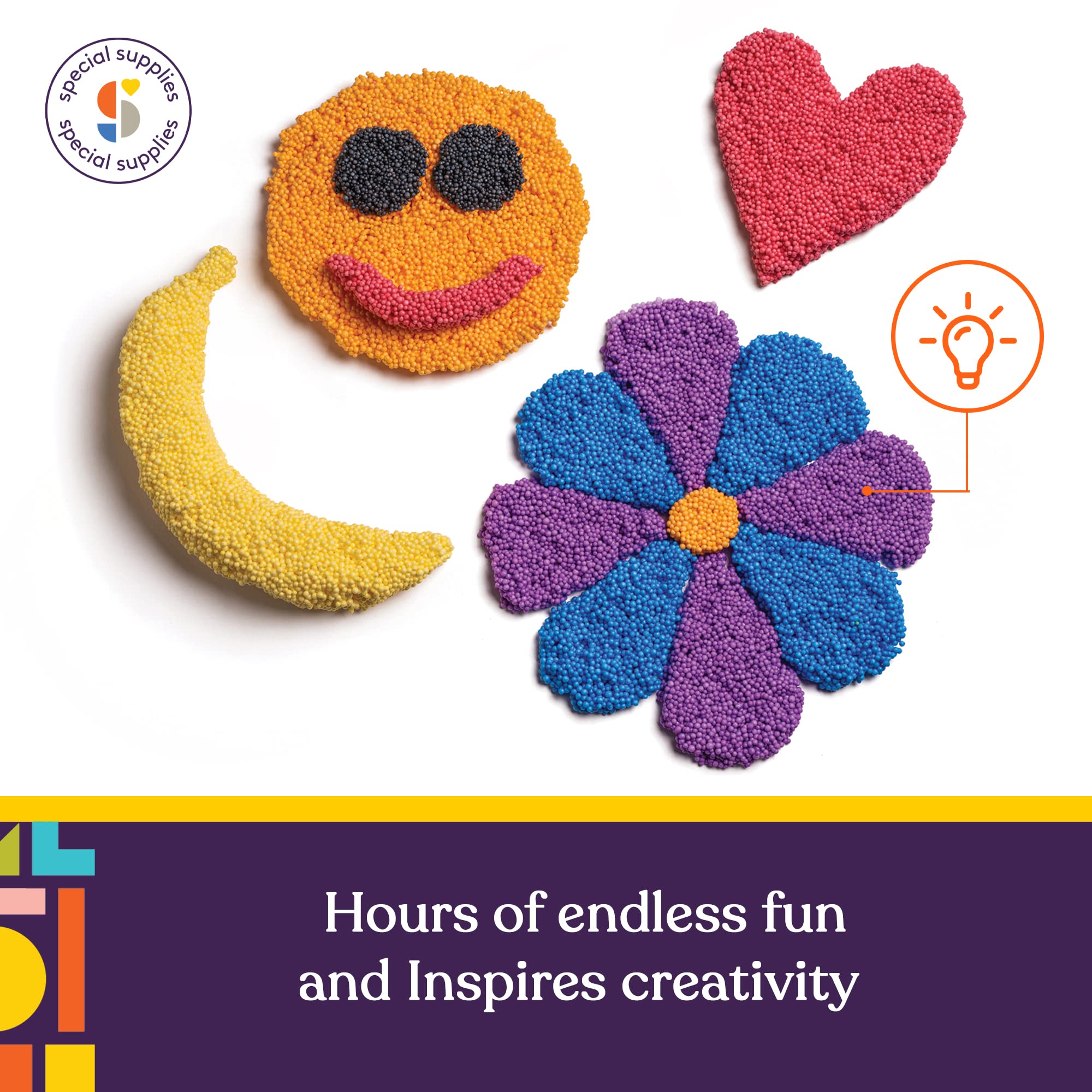 Special Supplies soft, pliable foam beads are safe and easy for sensory play and building.