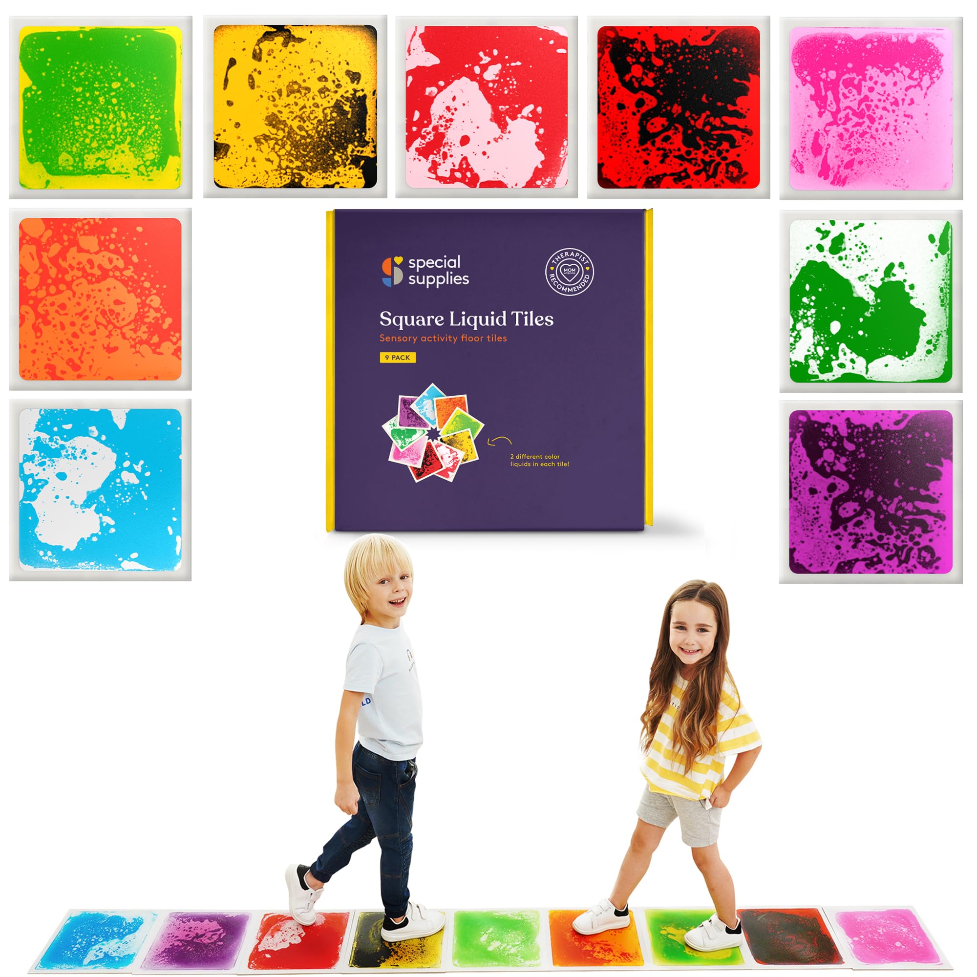 Special Supplies square floor liquid tiles offer colorful mats for engaging early learning play.