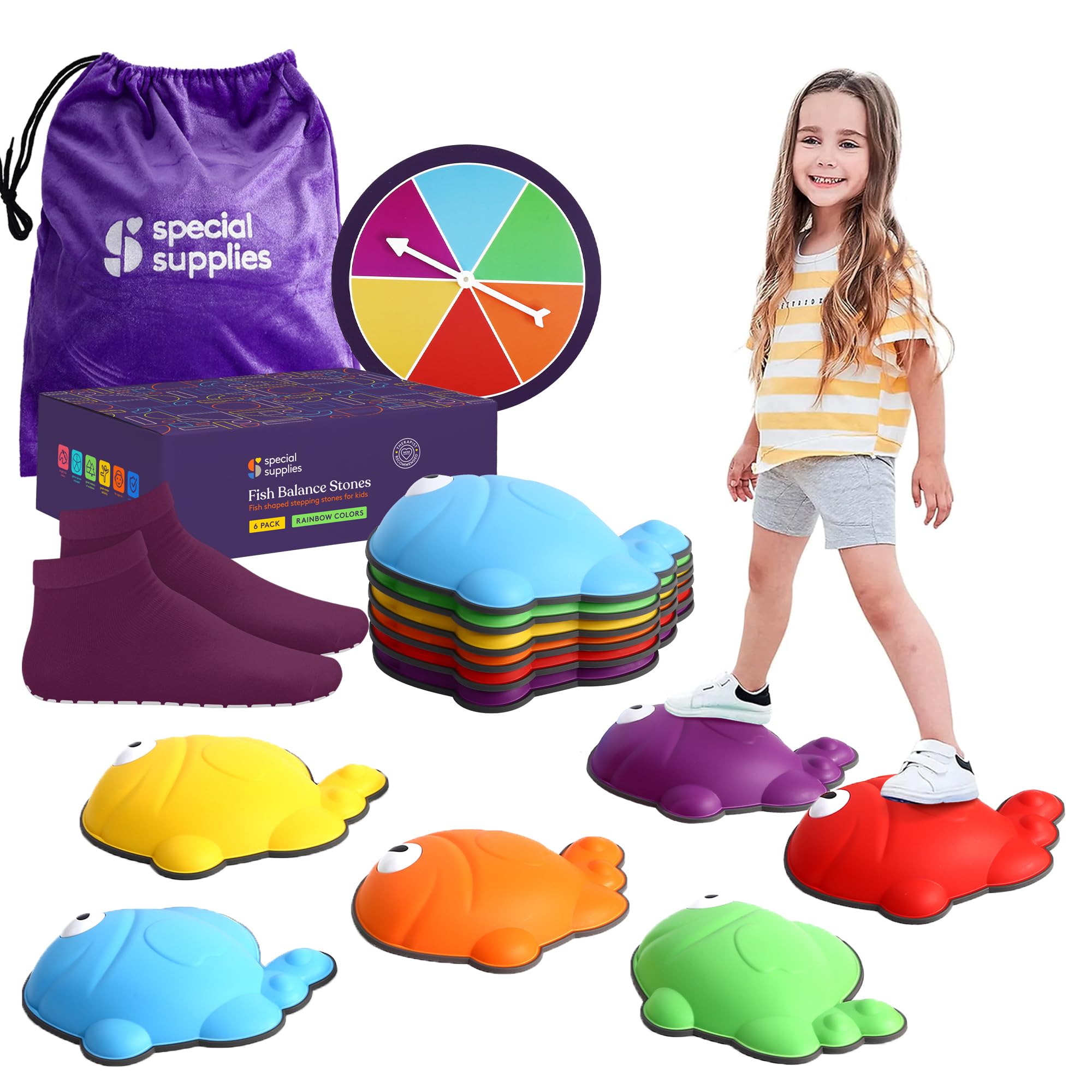 Special Supplies stepping stones in a fish row illustrating balance and coordination during play.
