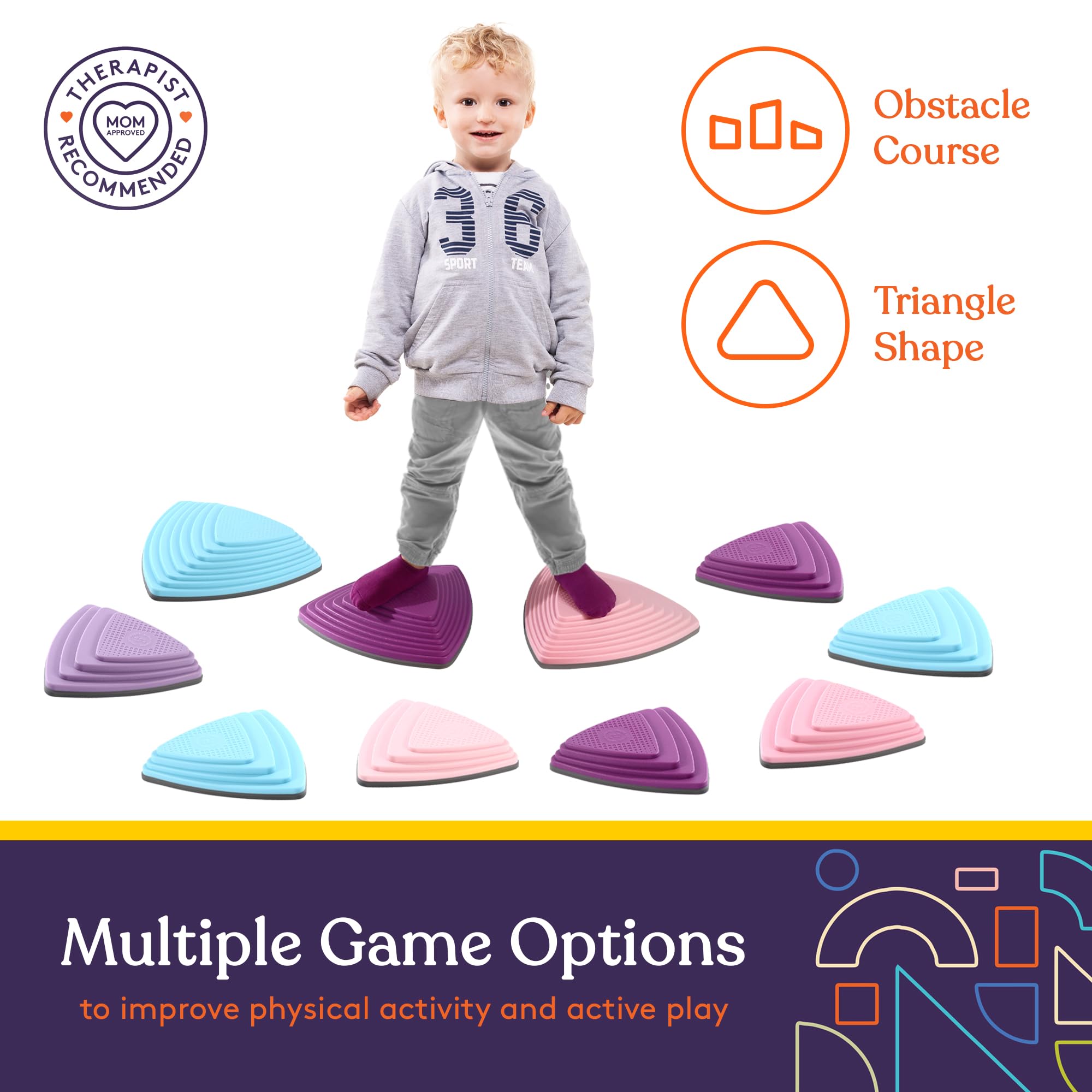 Kid-friendly rubber stepping stones designed for gentle skin contact.