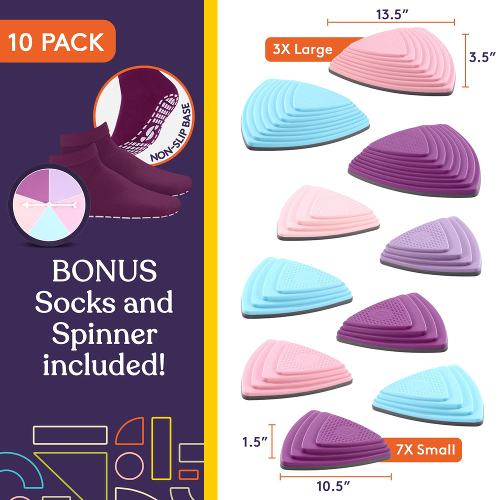 Colorful stepping stones promote active play and coordination.