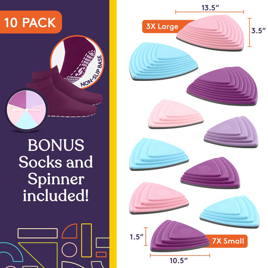 Colorful stepping stones promote active play and coordination.