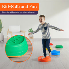 Special Supplies stepping stones with varied heights challenge growing kids safely during active play