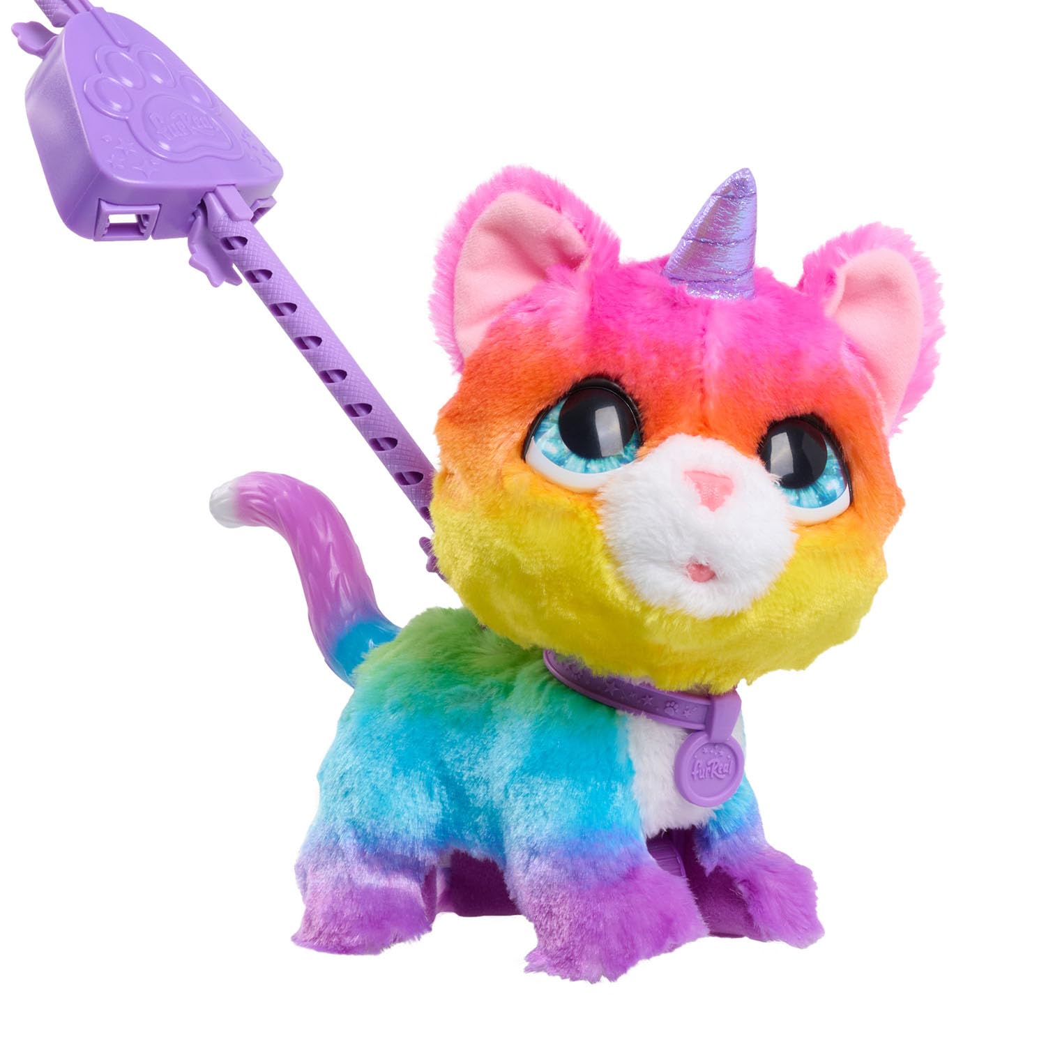 Spectron Furreal Walk a Lots Unicorn Kat packaging open; easy setup for quick playtime.