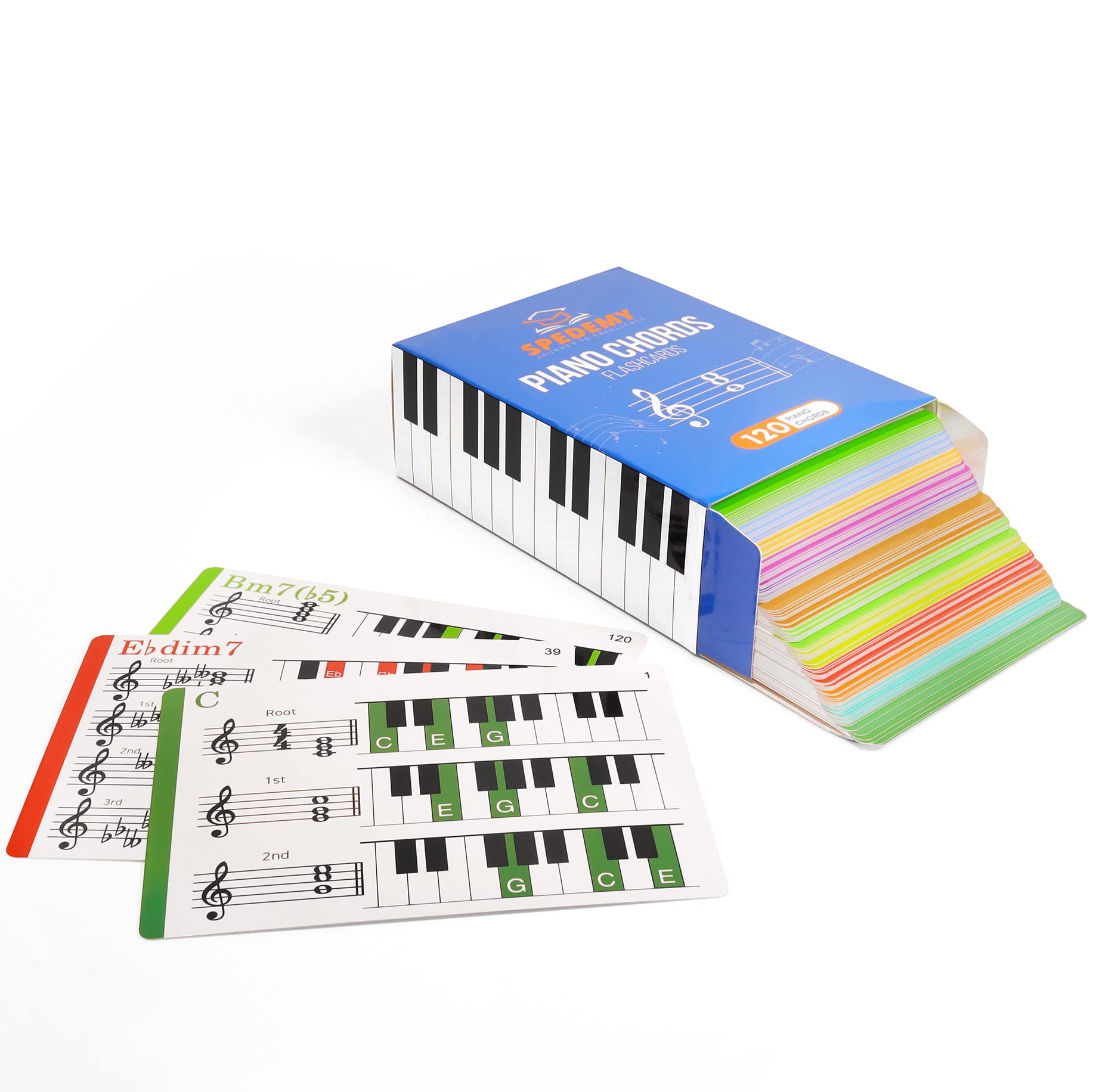 Spedemy piano chord flashcards colorcoded aid quick chord recognition for learners.