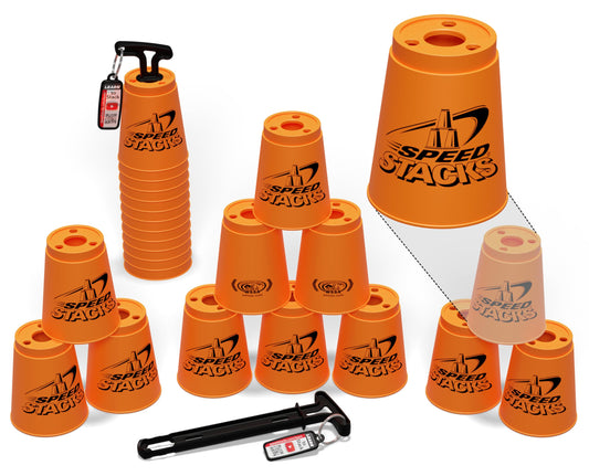 Speed Stacks 12 orange cups ready for fast stacking practice and skill development.