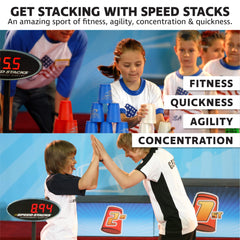 Speed Stacks blue centerless design minimizes suction between cups.