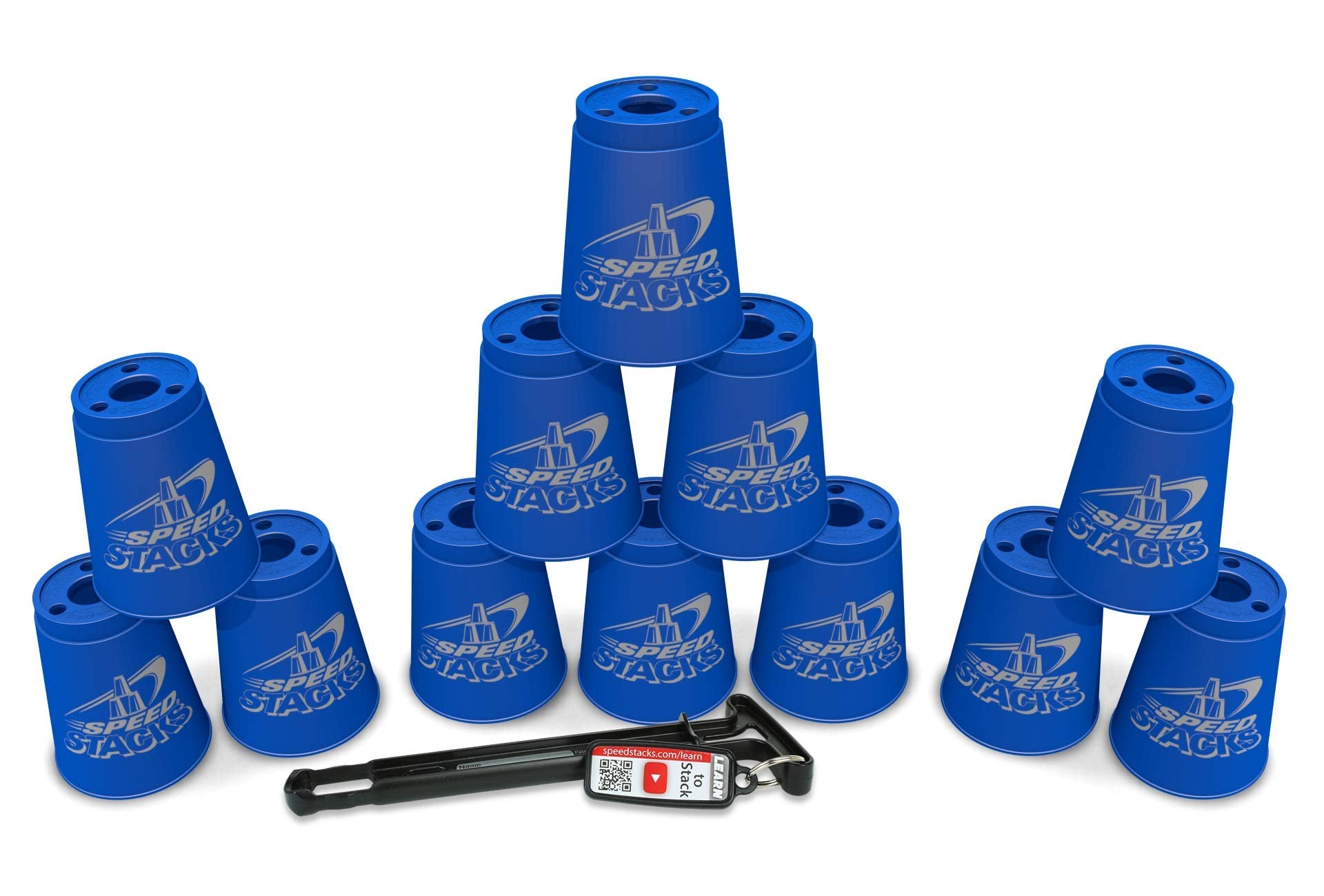 Speed Stacks blue quick-release stem enables safe, portable transport.
