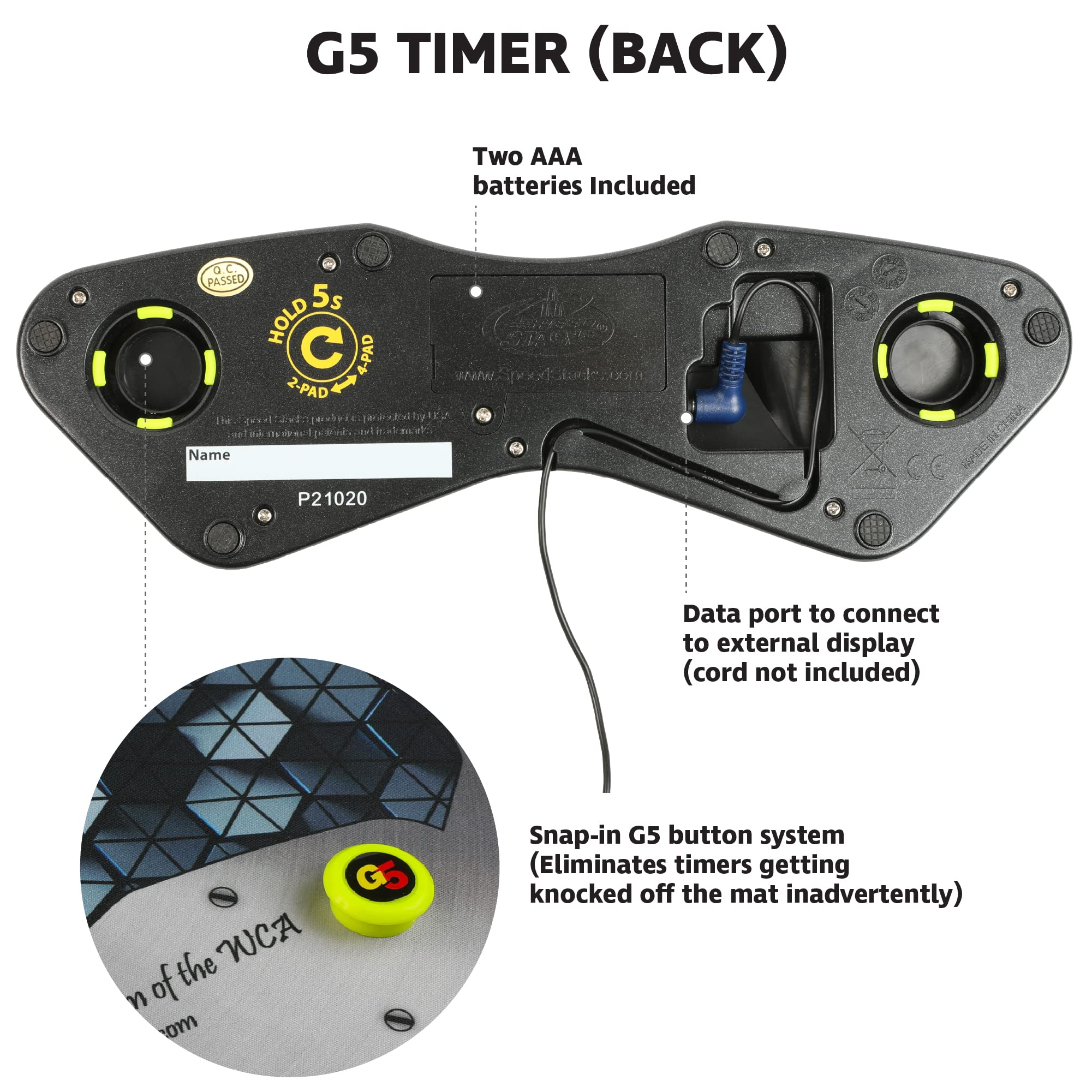 Two AAA batteries included with the Speed Stacks G5 Pack
