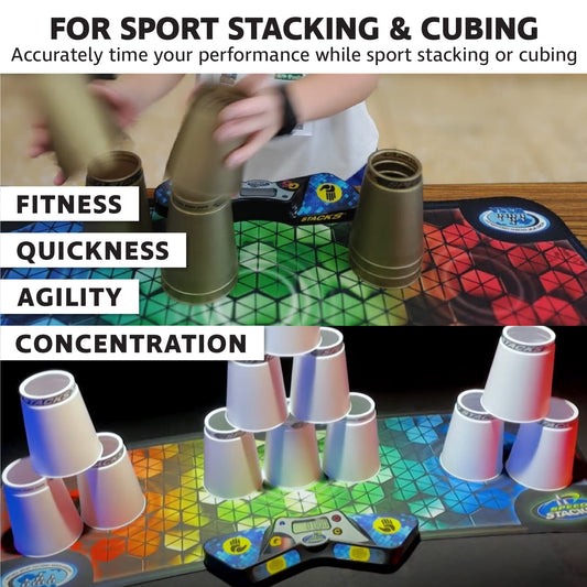 Speed Stacks G5 StackMat surface provides reliable grip for smooth, consistent stacks.