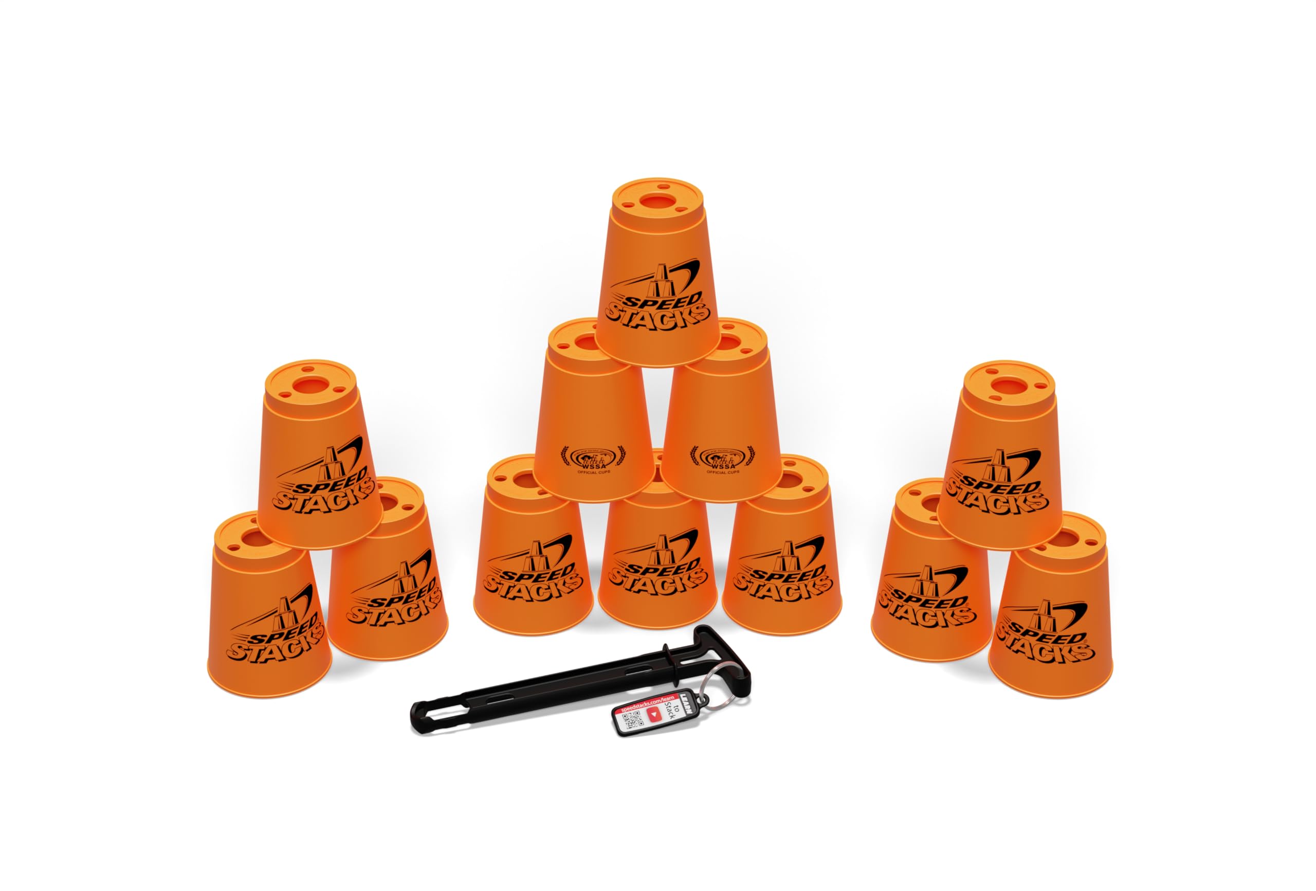 Speed Stacks holding stem for safe transport and quick setup.