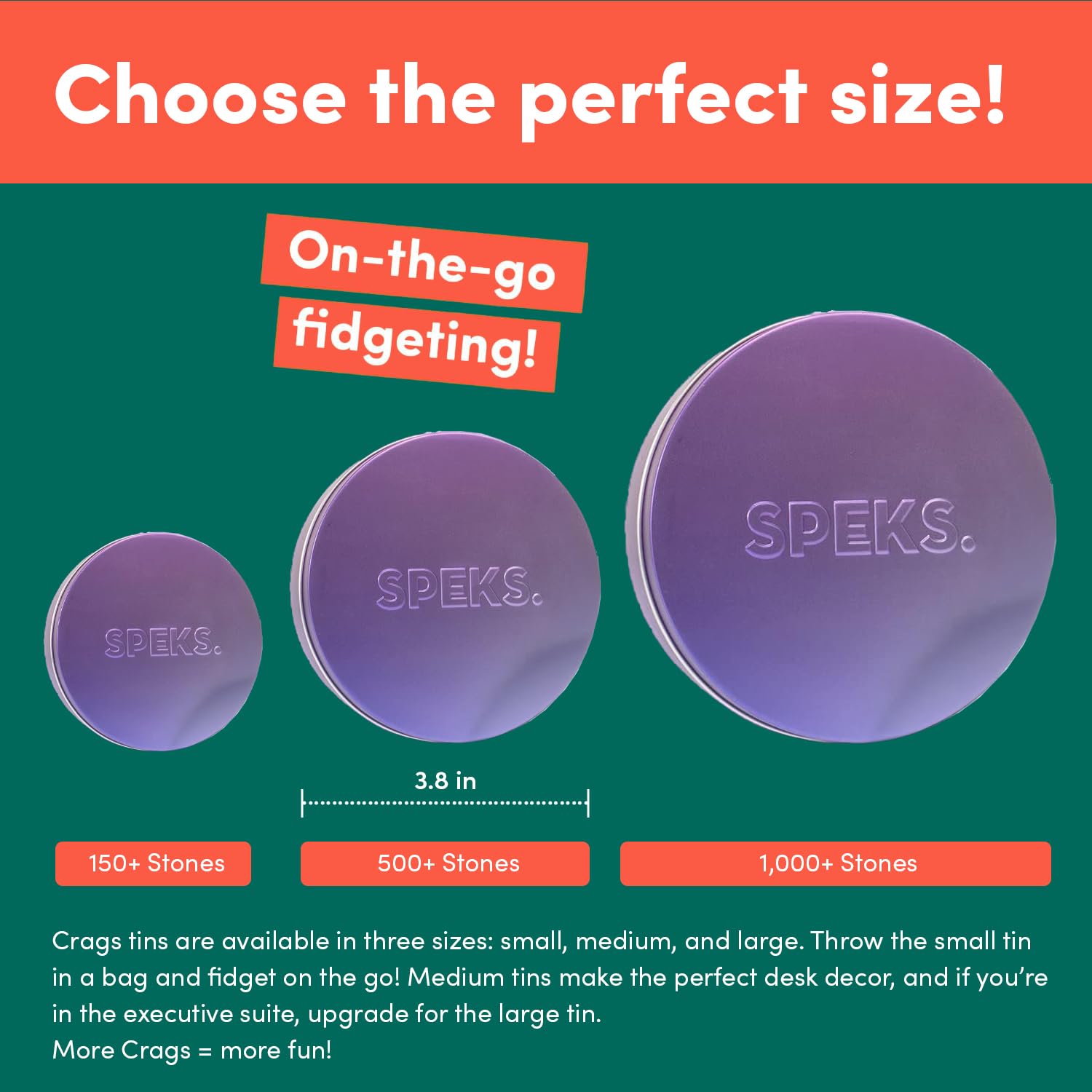 Speks ferrite stones being mashed; durable, mess-free Crags prevent residue on surfaces.