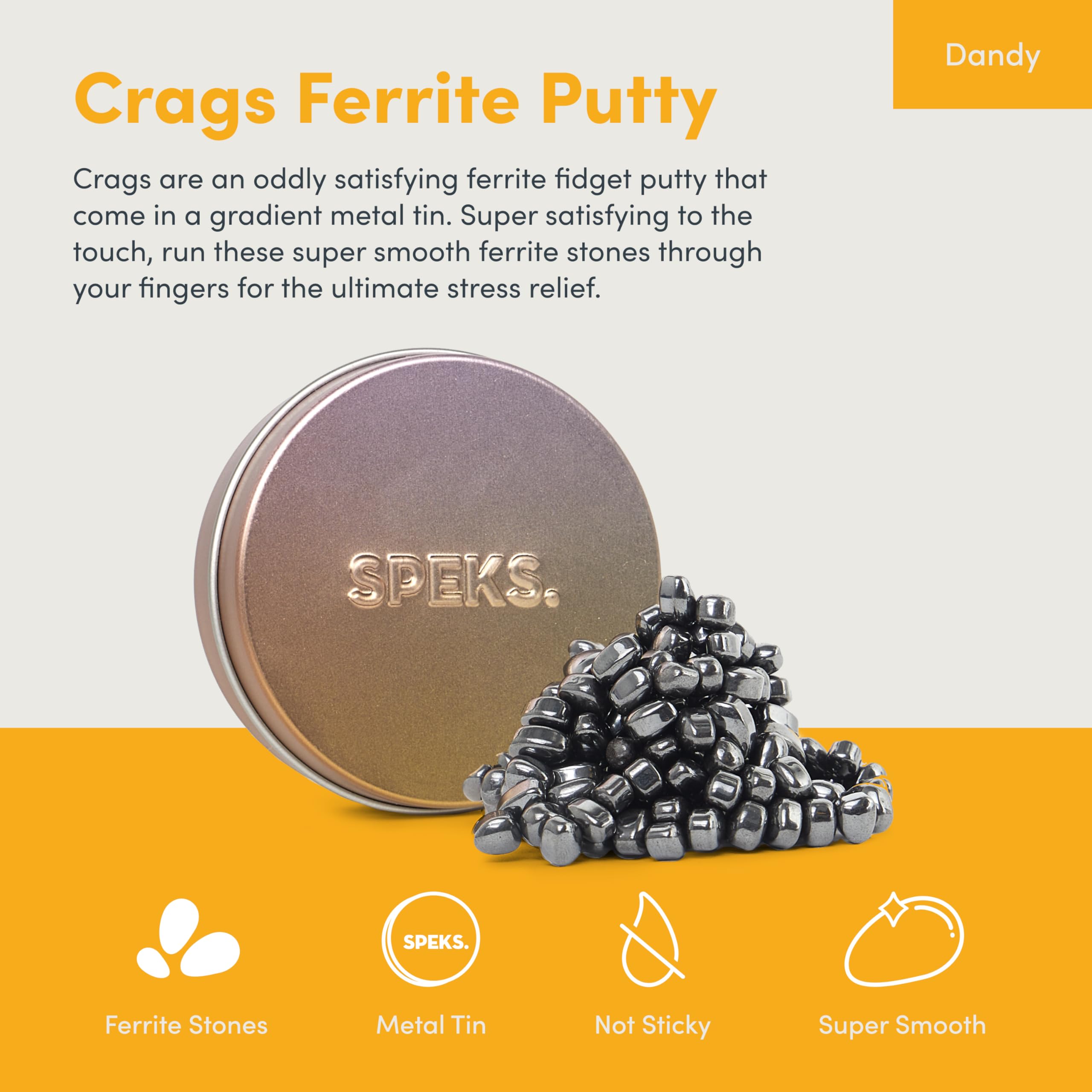Speks Crags colorful ferrite stones arranged for satisfying fidget play at a desk.