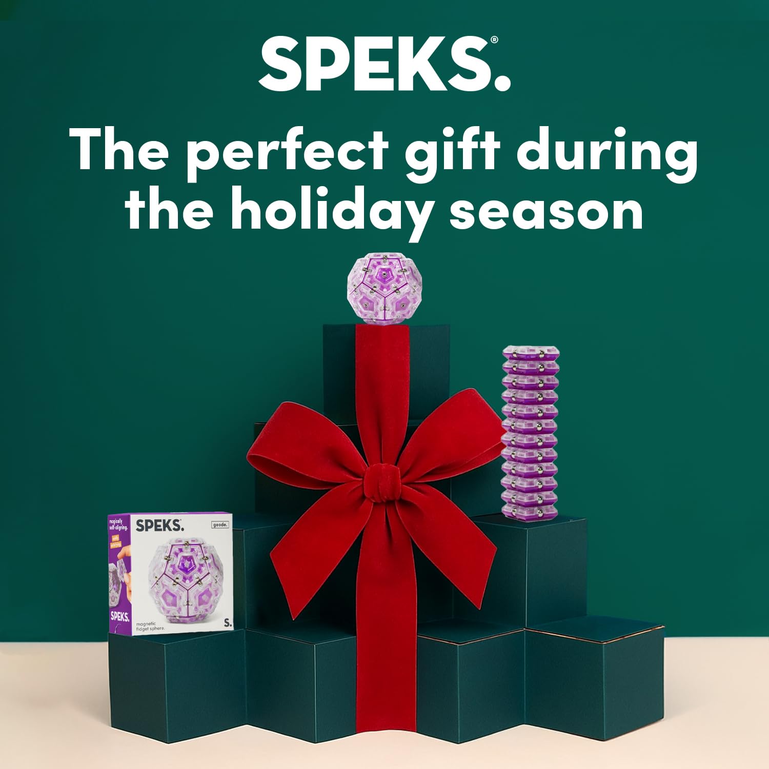 Speks Geode gel-filled stress ball gift-ready packaging for a desk gift.