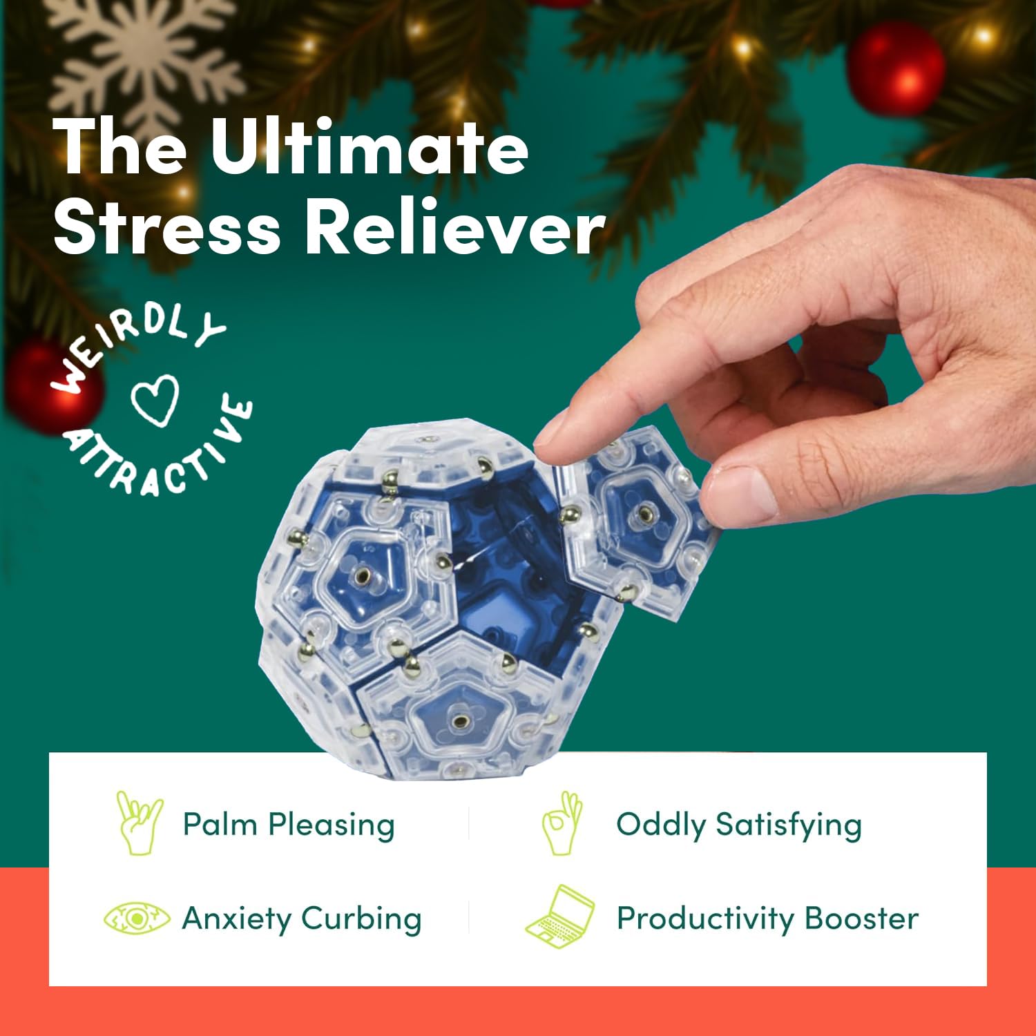 Magnetic interlocking tiles allow creative builds and hands-on concentration with Speks cobalt ball.