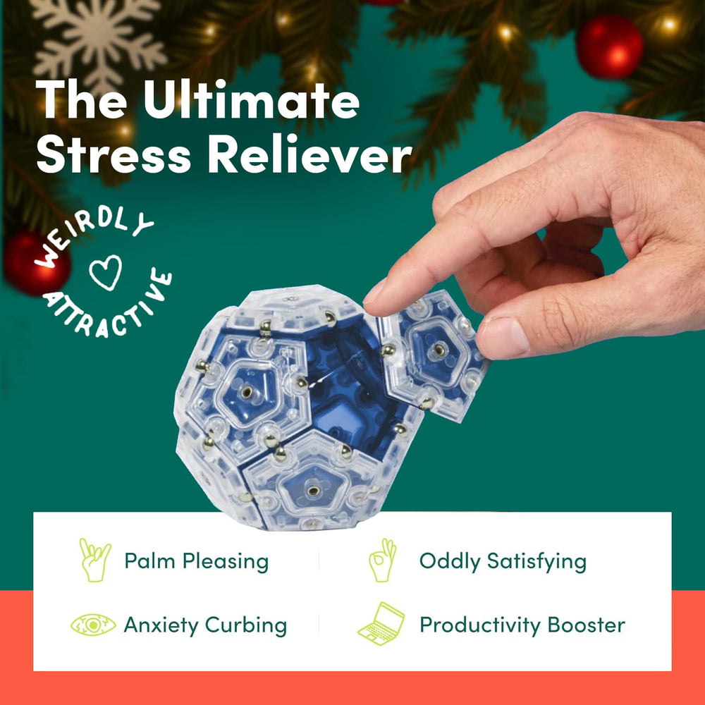 Magnetic interlocking tiles allow creative builds and hands-on concentration with Speks cobalt ball.