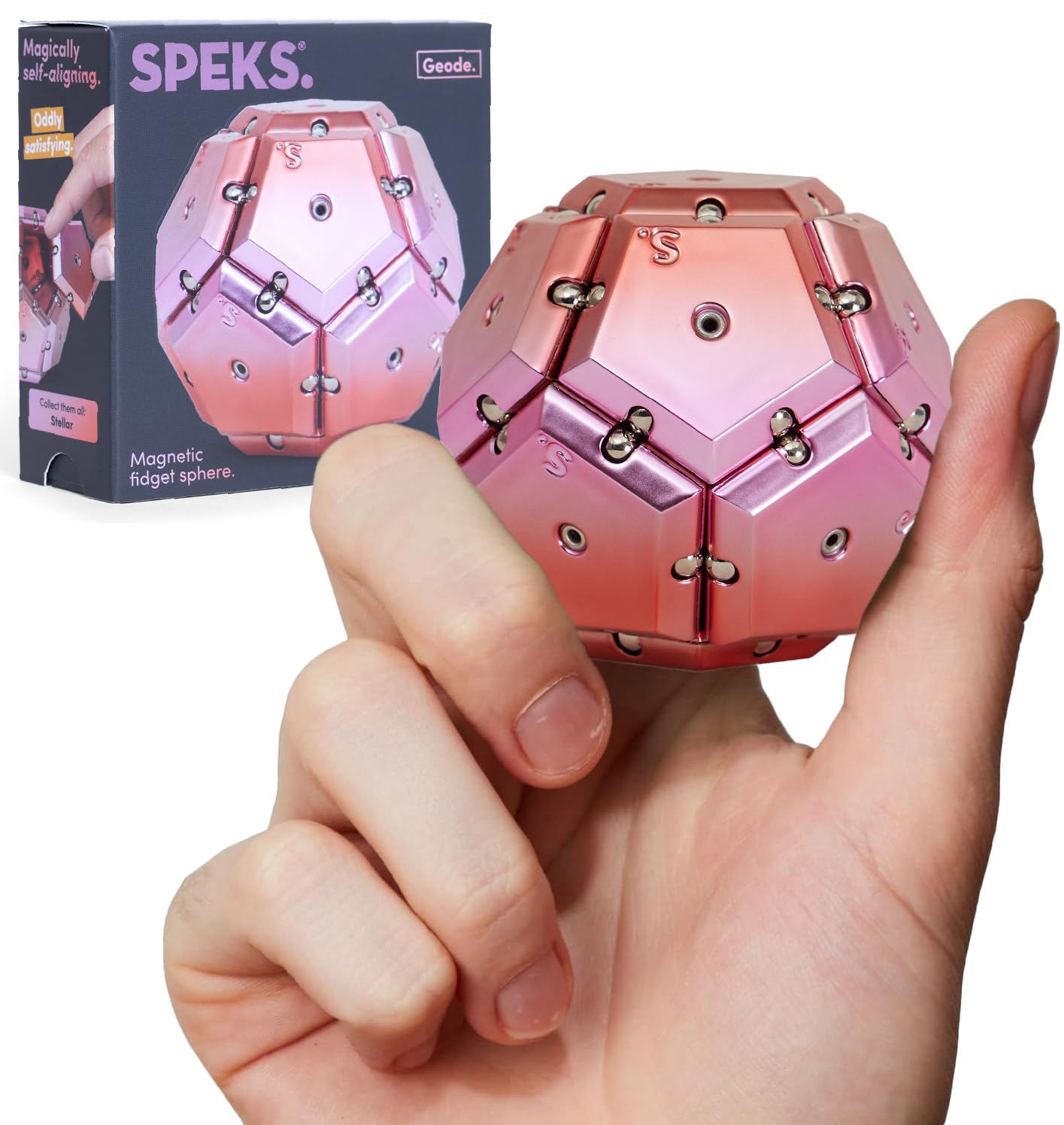 Speks Geode magnetic pieces ready to snap into intricate shapes for focus.