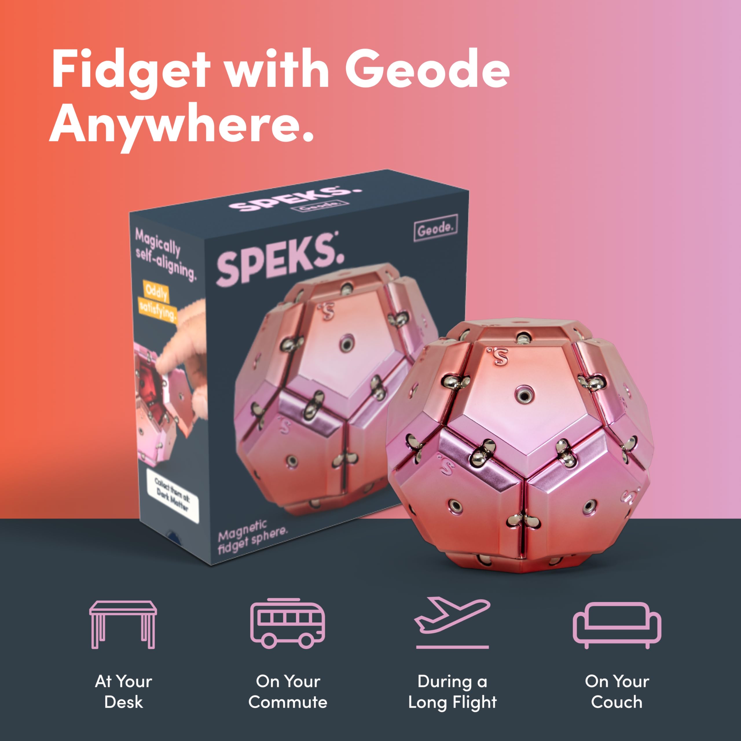 Speks Geode pink sphere offers tactile, engaging sensory play at your desk.