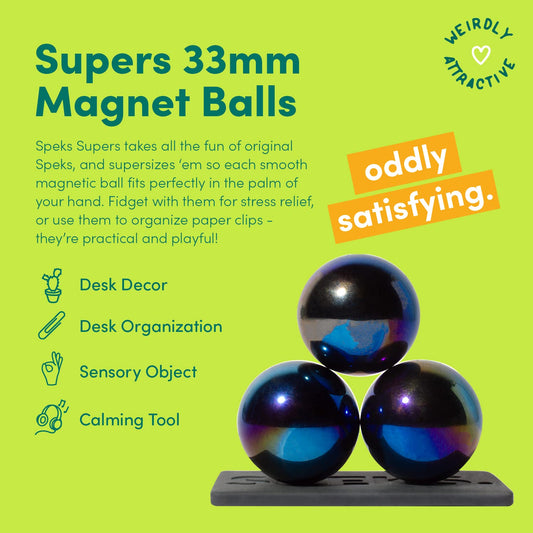 Speks Supers desk-organization setup with magnetic balls for tidier workspace