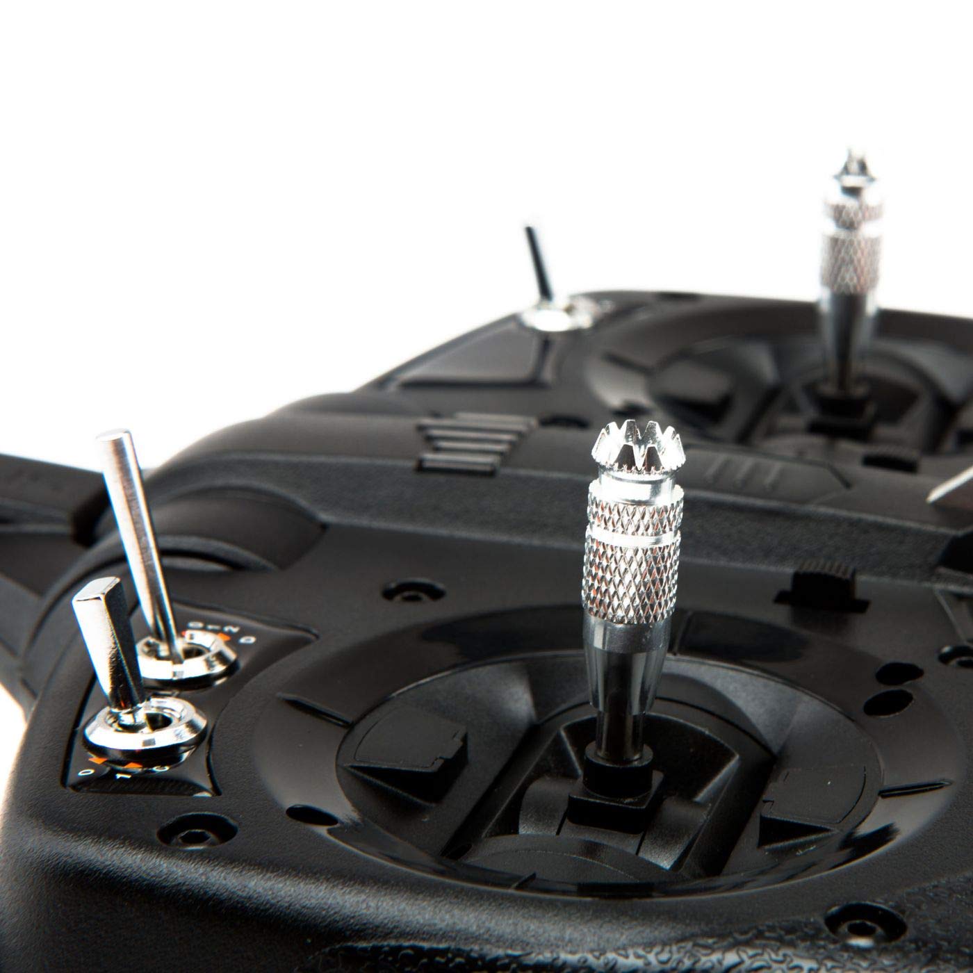 Spektrum DX6e back slider enables gimbal tension changes.