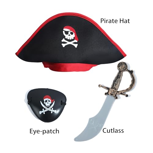 SP Funworld pirate boy costume hat with skull print for authentic look.
