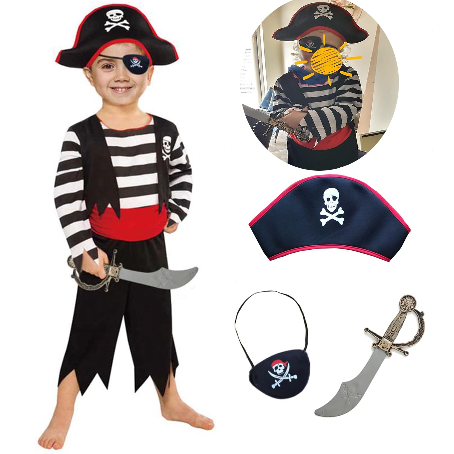 SP Funworld pirate boy costume jumpsuit for playful role-play adventures.