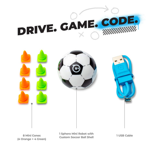 Sphero Mini Soccer ball shows gyro and accelerometer for precise motion control.