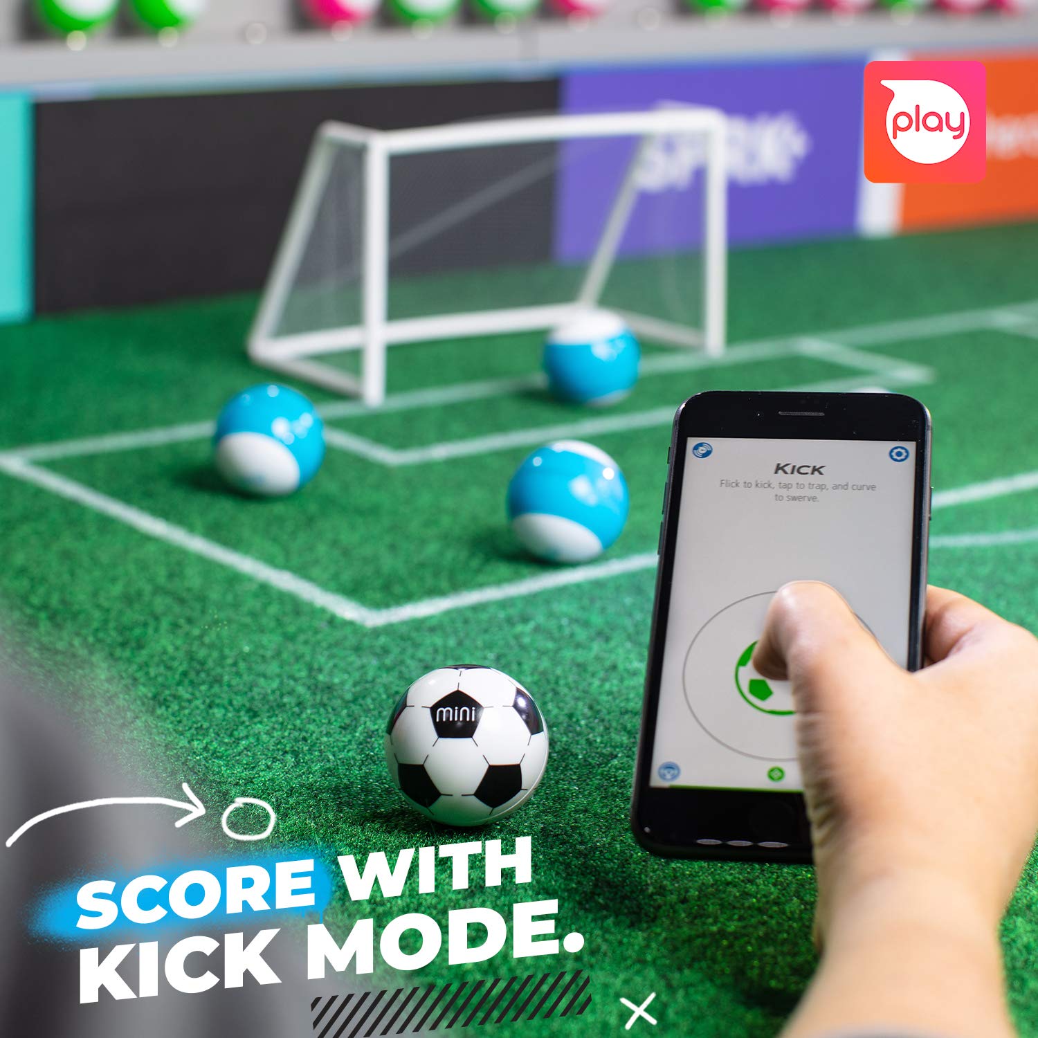 Sphero Mini Soccer ball in Kick Drive mode for dynamic on-the-go play.