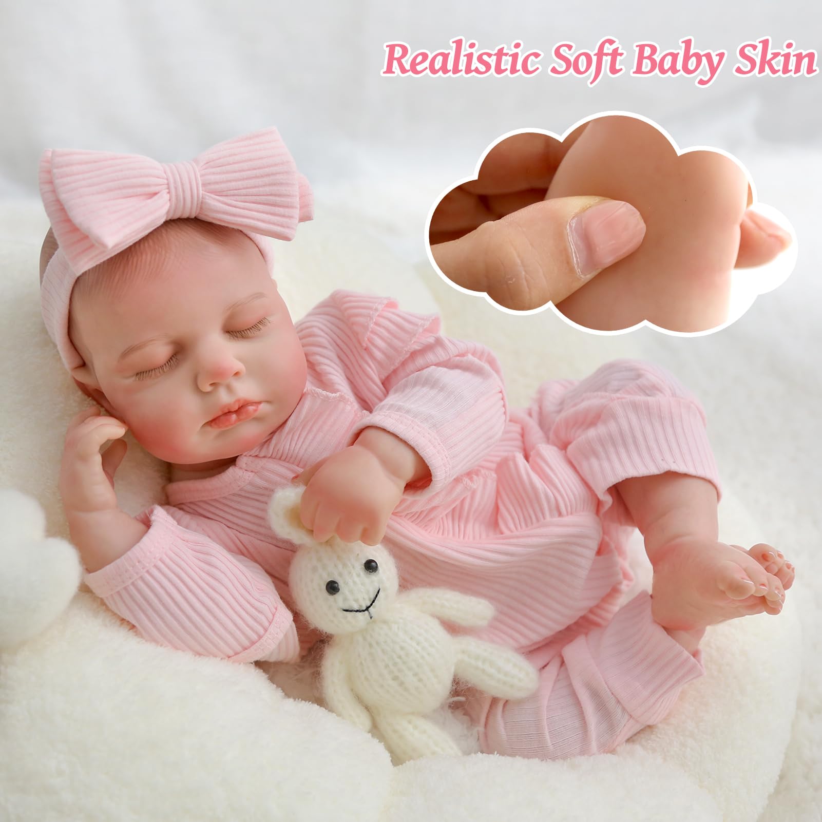 SPICIMOMO pink-onesie outfit doll for dress-up and tea parties.