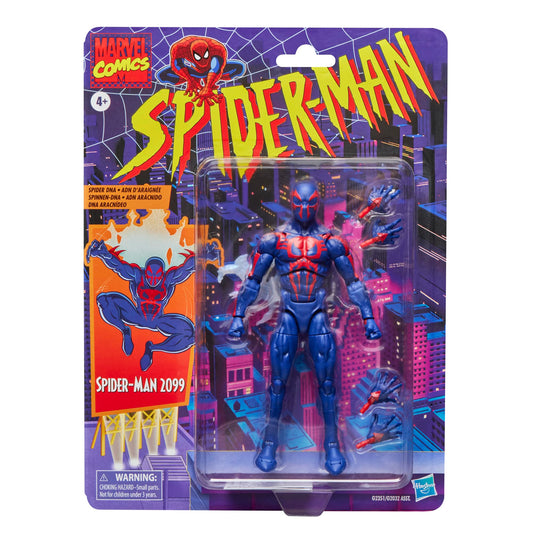 Spider-Man 2099 Marvel Legends front view with premium deco for display.