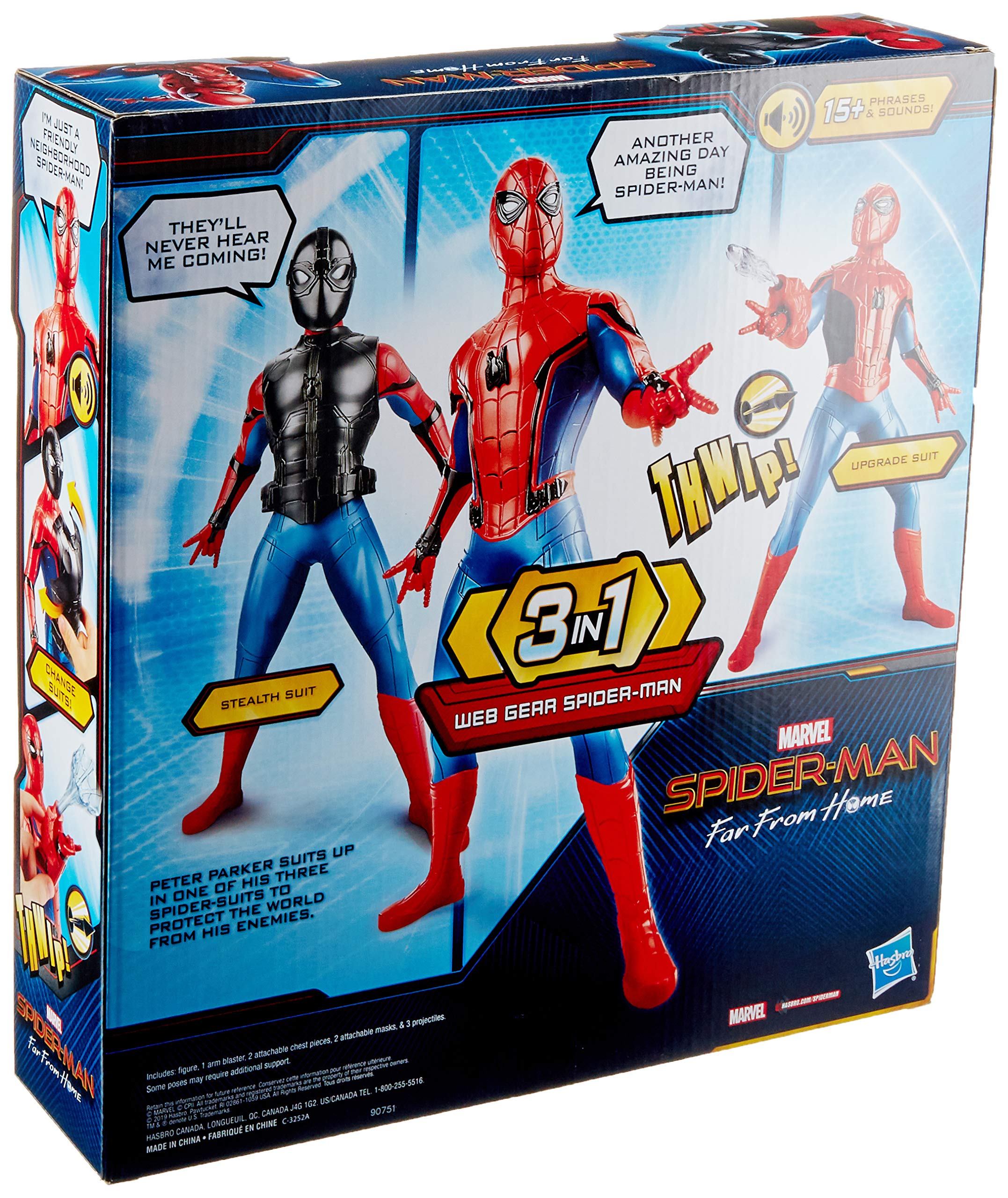 Spider-Man Far From Home web gear arm blaster demonstrates play-action with projectile capability.