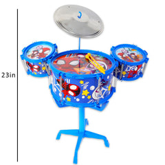 Spider-Man drum stand and sticks support easy, mess-free musical exploration.