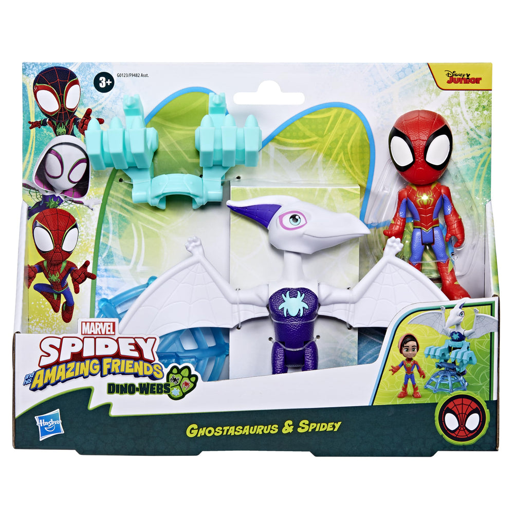 Detachable Dino-Webs accessories attach to figures for customizable adventures.