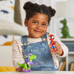 Collectible Spidey and Goblin Raptor figures encourage ongoing play and collection.