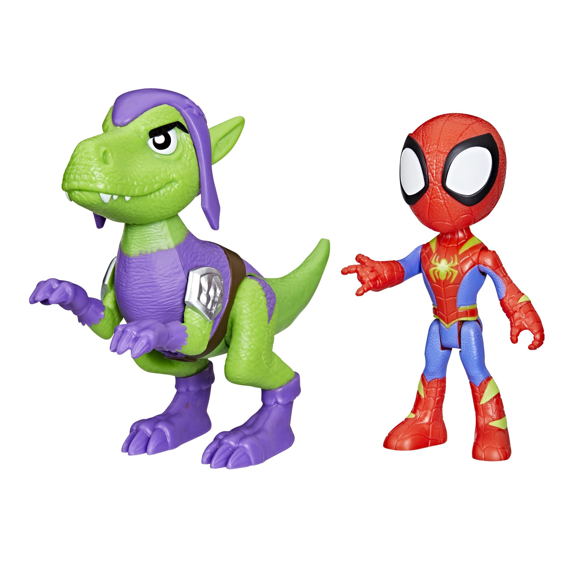Spidey and His Amazing Friends Spidey figure poseable in Dino-Webs suit for imaginative play.